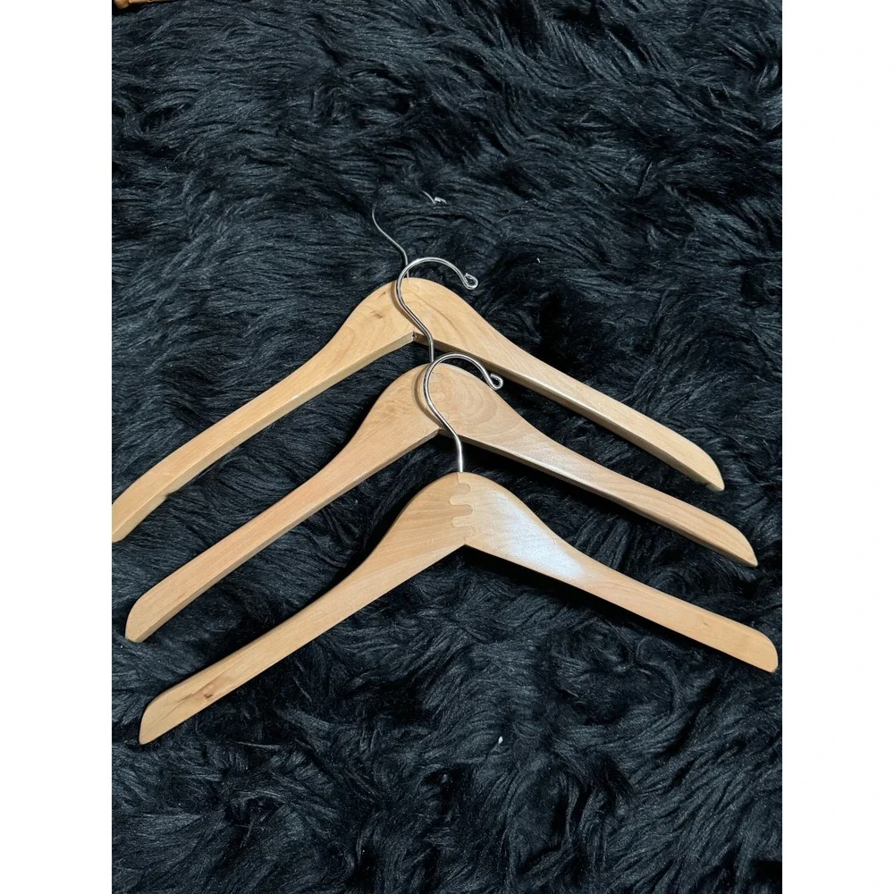 Set of 6 Natural Wood Hangers Mixed Style Wishbone and Contoured with Metal Hook